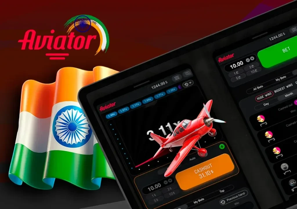 Aviator game in India shown on a phone beside the Indian flag